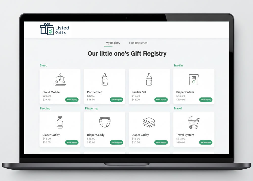 Universal baby registry page mockup
