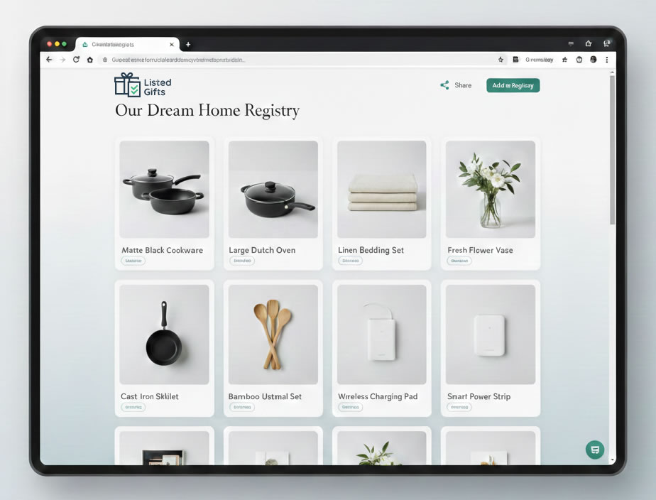 ListedGifts housewarming registry screenshot